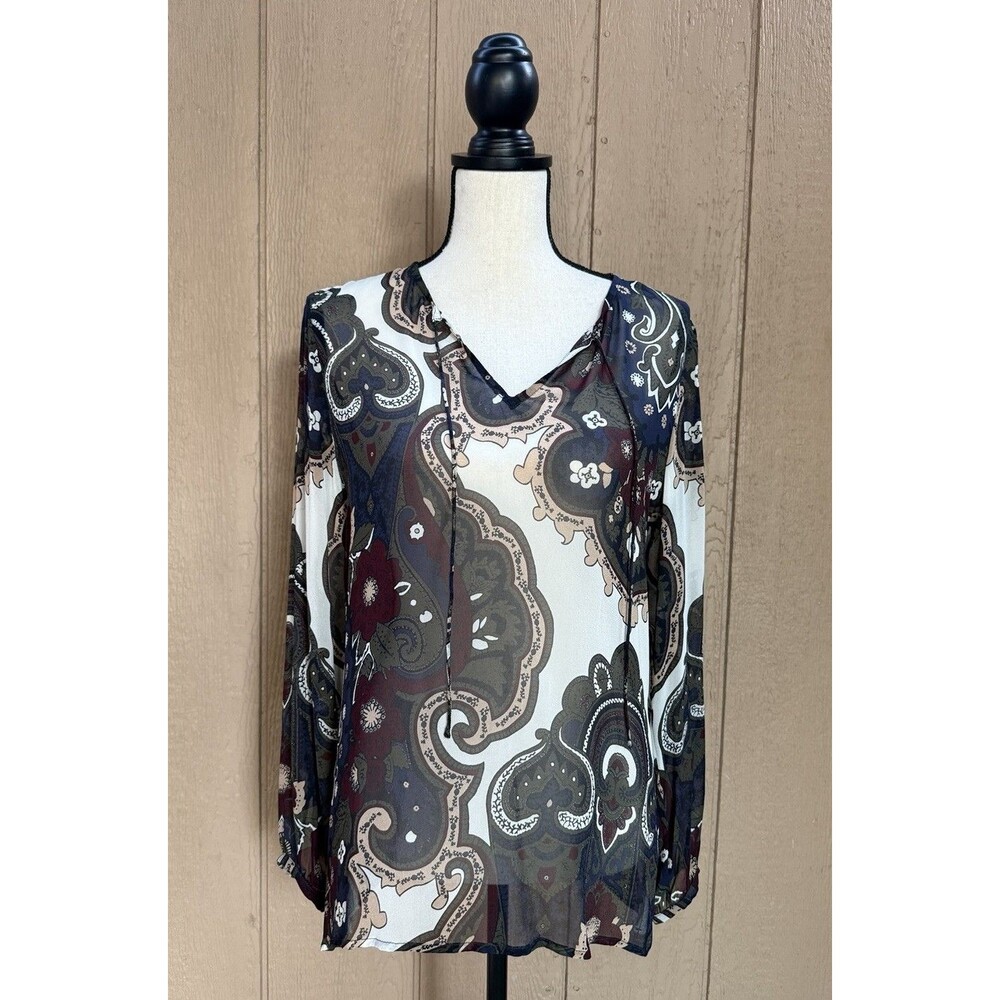 Ecru Women’s Blouse S Regular Beige/Black Geometric V-Neck Long Sleeve